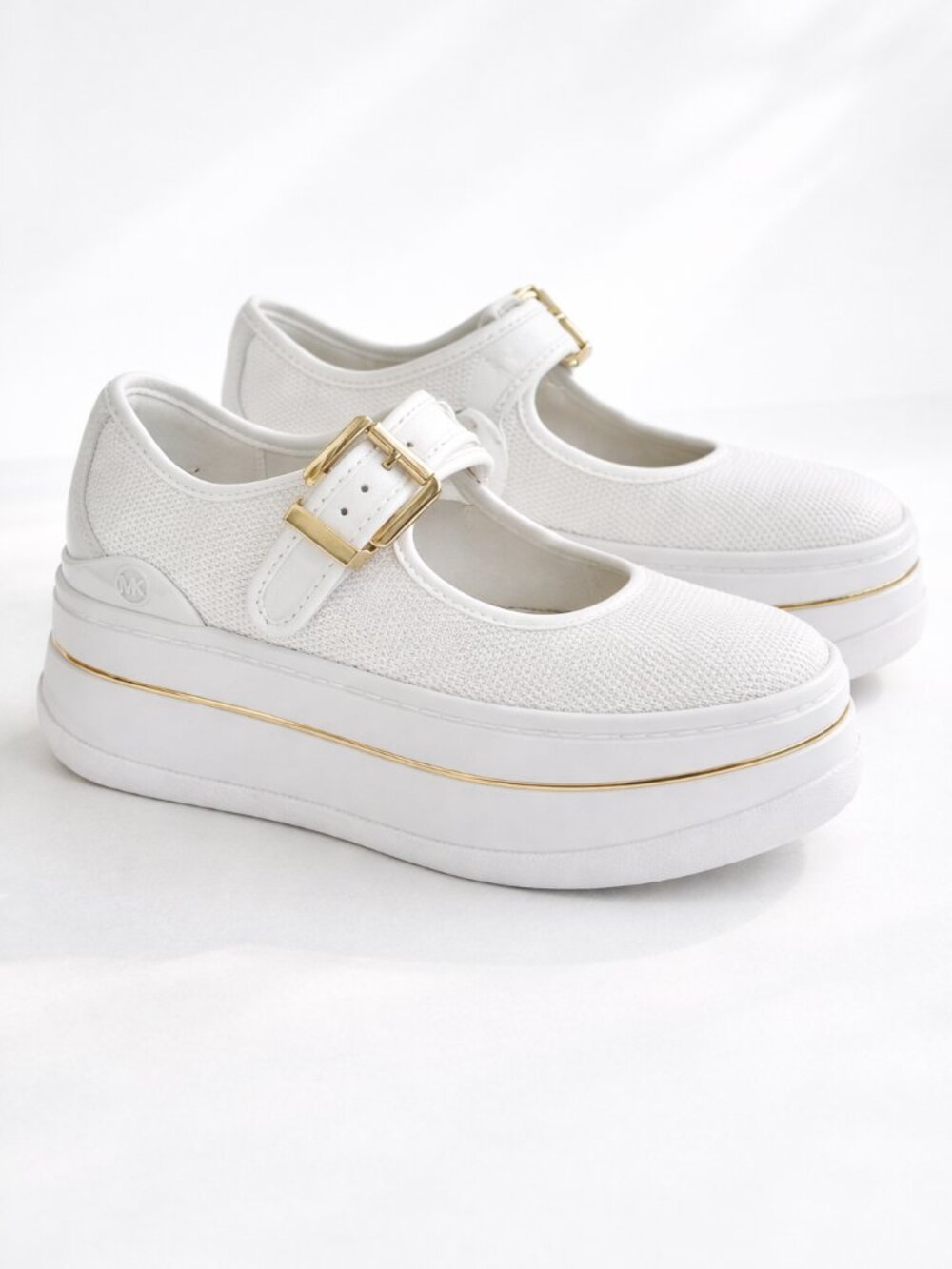 Michael Kors White Mary Jane Platform Sneakers with Gold Buckle